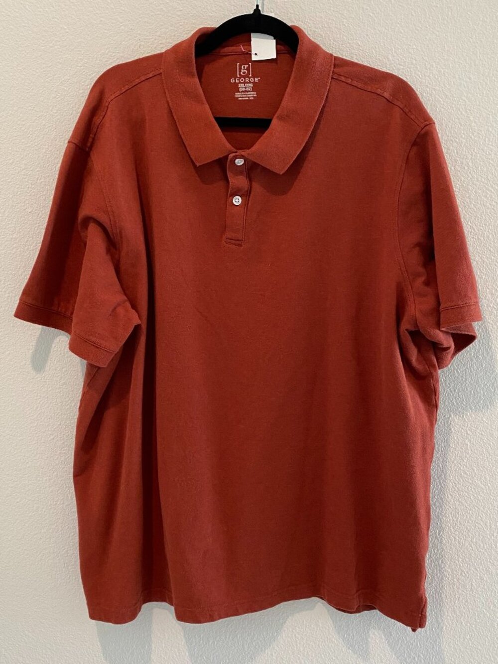 George Men Short Sleeve Polo Shirt Rust Red Burnt Orange 2XL Cotton Stretch